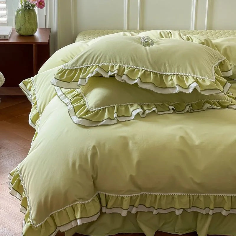 Juego de cama suave, elegante, romántico, francés, con volantes, inspirado en la naturaleza, 100 % algodón, THL1123