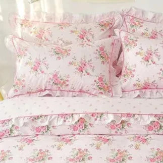 THL1116 Juego de cama de patchwork estilo campestre francés, elegante, suave y acogedor, 100 % algodón, con estampado floral primaveral