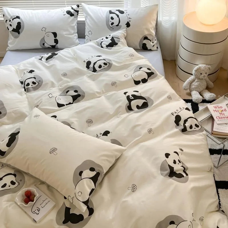 THL1163 Cute Panda Duvet Cover Set in 100% Cotton with Adorable Panda Design