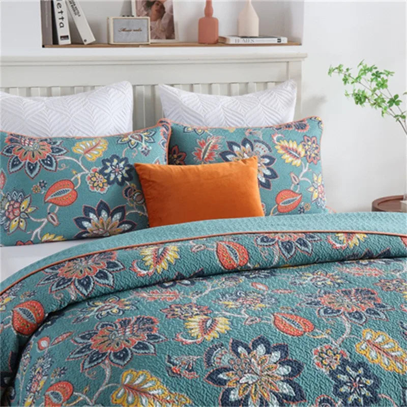 THL1050 Multicolor Paisley Blossom Cotton Summer Bedspread