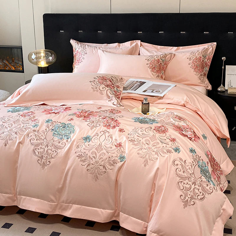 THL1174 Pastel 100% Cotton Embroidered 400TC Soft & Elegant Luxury Bedding Set