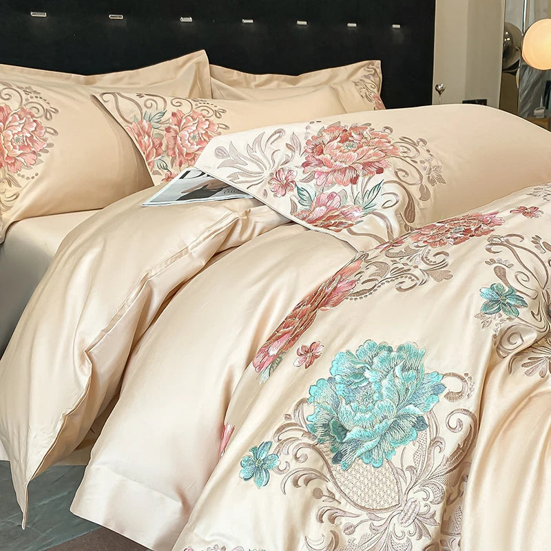 THL1174 Pastel 100% Cotton Embroidered 400TC Soft & Elegant Luxury Bedding Set