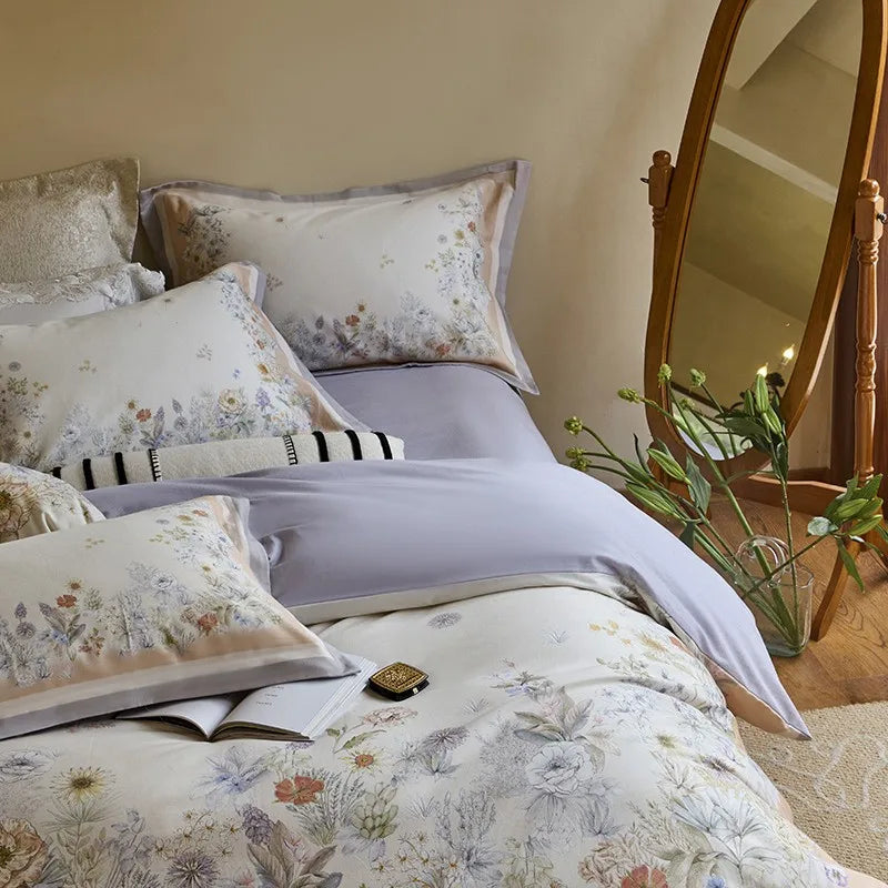 THL1172 100% soft cotton bedding set features a 600TC fabric construction with a chic and vibrant rose floral design.