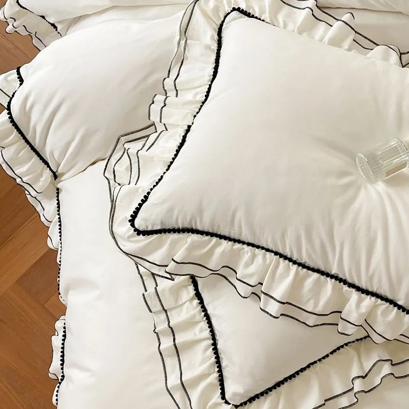 Juego de cama suave, elegante, romántico, francés, con volantes, inspirado en la naturaleza, 100 % algodón, THL1123