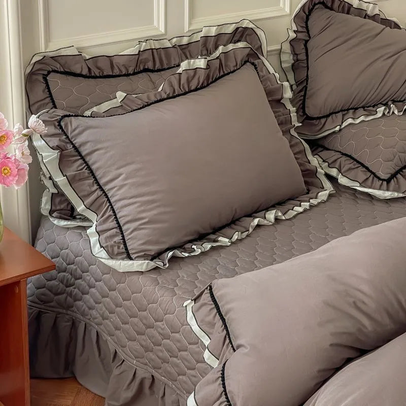 THL1123 Premium 100% Cotton Elegant Ruffled French Romantic Nature-Inspired Soft Bedding Set