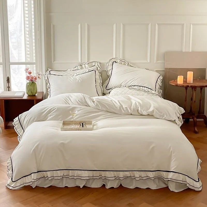 Juego de cama suave, elegante, romántico, francés, con volantes, inspirado en la naturaleza, 100 % algodón, THL1123