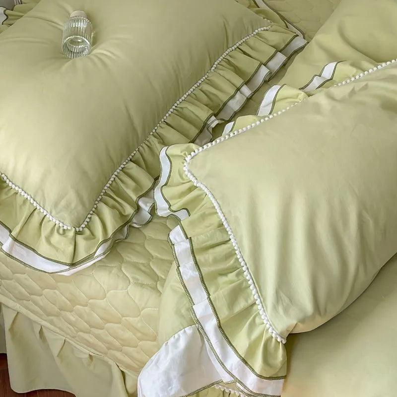 THL1123 Premium 100% Cotton Elegant Ruffled French Romantic Nature-Inspired Soft Bedding Set