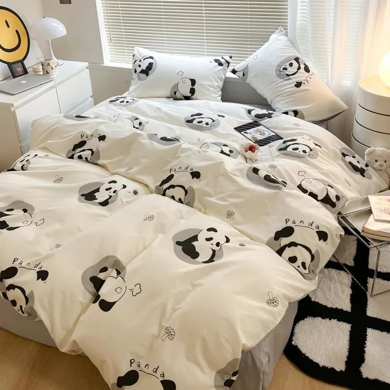 THL1163 Cute Panda Duvet Cover Set in 100% Cotton with Adorable Panda Design