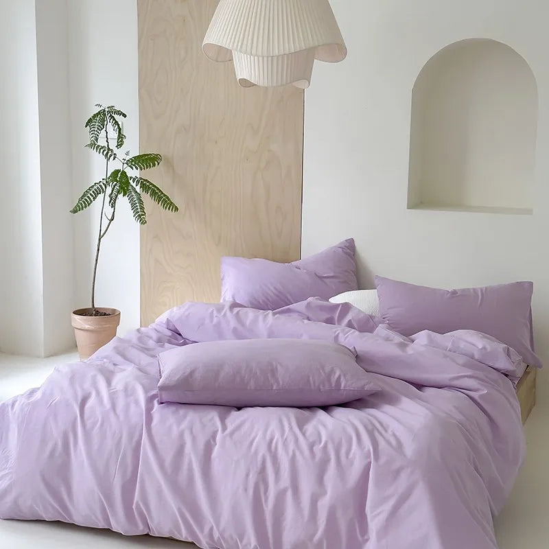 THL1093 Organic 100% Washed Cotton Duvet Cover Bedding Set with Linen Feel and Textured Finish