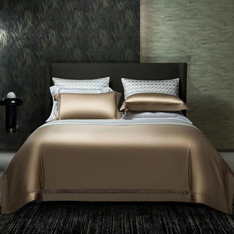 THL1083 Luxury High-End Egyptian Cotton Bedding Set Silky Soft Solid Color Bed Sheets & Cover