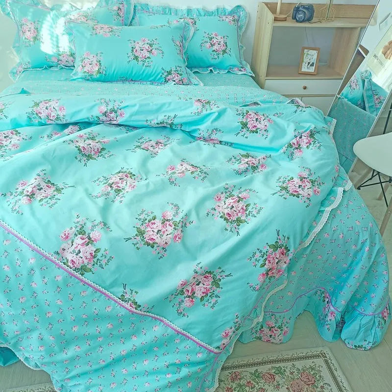 THL1116 Juego de cama de patchwork estilo campestre francés, elegante, suave y acogedor, 100 % algodón, con estampado floral primaveral