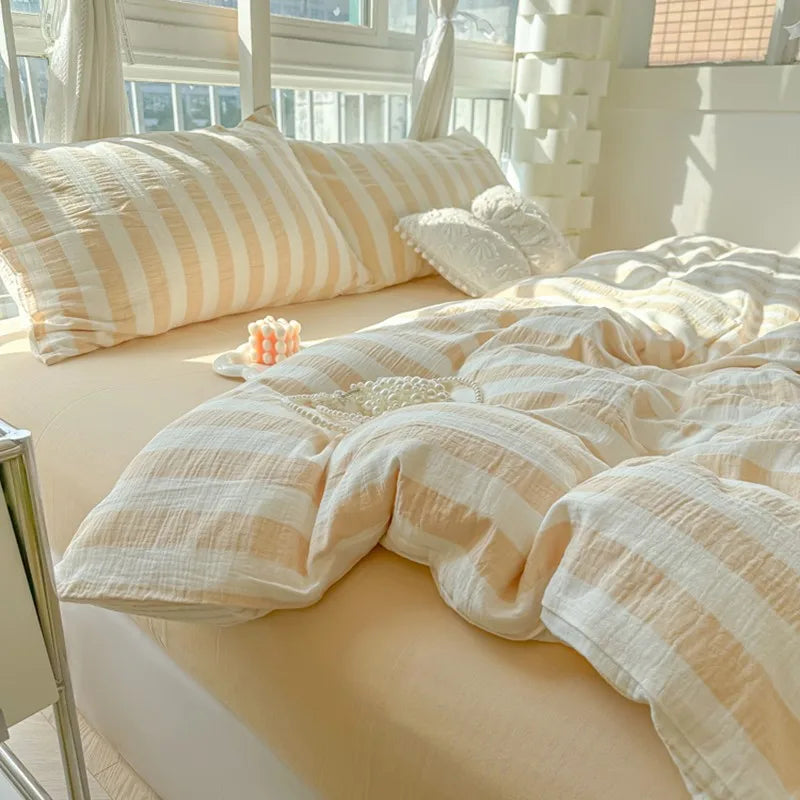 THL1035 Ultra Soft and Breathable with Elegant Pastel Stripe Print Luxury Duvet Cover Set