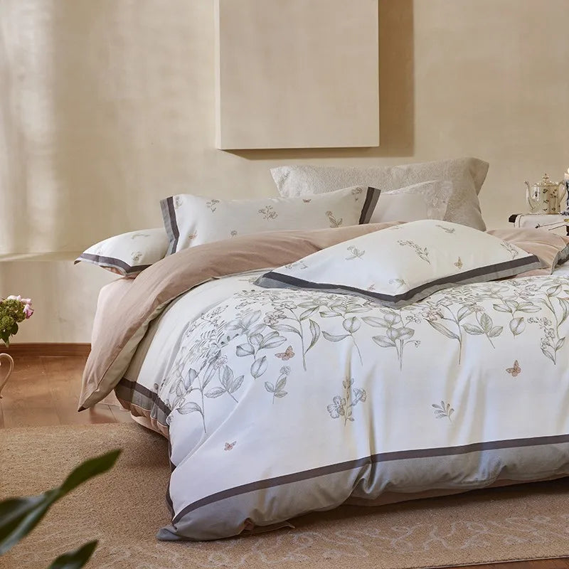 THL1172 100% soft cotton bedding set features a 600TC fabric construction with a chic and vibrant rose floral design.