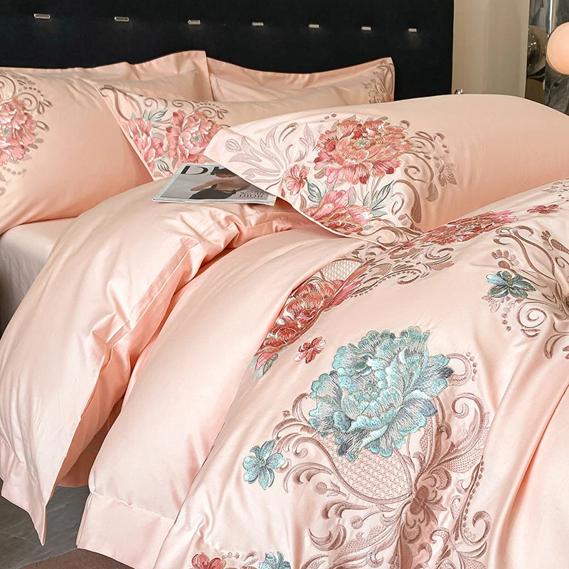 THL1174 Pastel 100% Cotton Embroidered 400TC Soft & Elegant Luxury Bedding Set