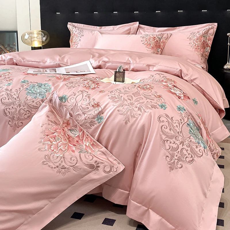 THL1174 Pastel 100% Cotton Embroidered 400TC Soft & Elegant Luxury Bedding Set