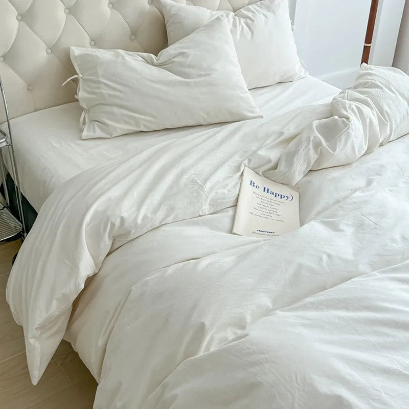 THL1087 Luxurious Organic Cotton Duvet Set Soft Natural White Bedding for Cozy Comfort