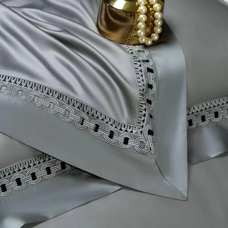 THL1083 Luxury High-End Egyptian Cotton Bedding Set Silky Soft Solid Color Bed Sheets & Cover