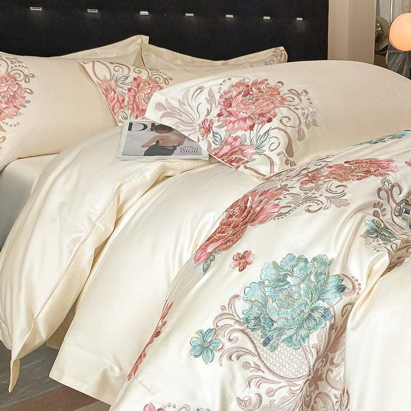 THL1174 Pastel 100% Cotton Embroidered 400TC Soft & Elegant Luxury Bedding Set