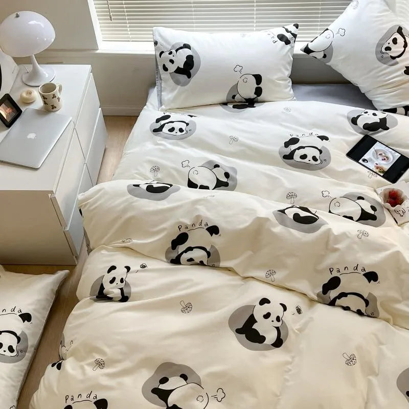 THL1163 Cute Panda Duvet Cover Set in 100% Cotton with Adorable Panda Design