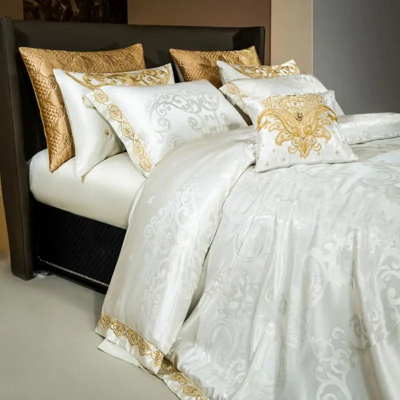 Juego de cama de lujo de algodón jacquard satinado THL1075 Royal