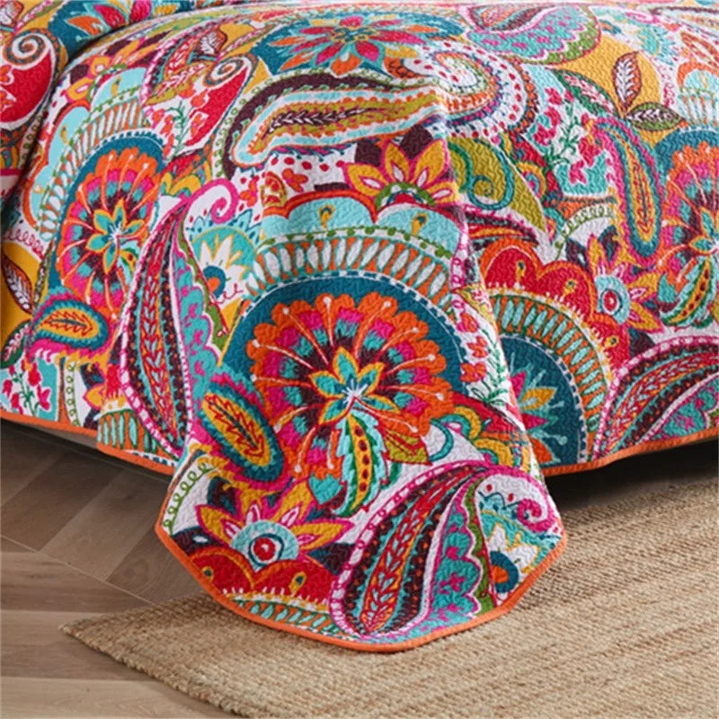 THL1050 Multicolor Paisley Blossom Cotton Summer Bedspread