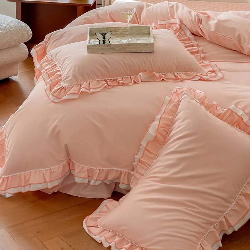 THL1123 Premium 100% Cotton Elegant Ruffled French Romantic Nature-Inspired Soft Bedding Set