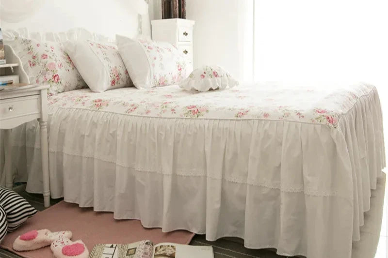 THL1102 Juego de cama floral de rosas 100 % algodón, colección para dormitorio de niña