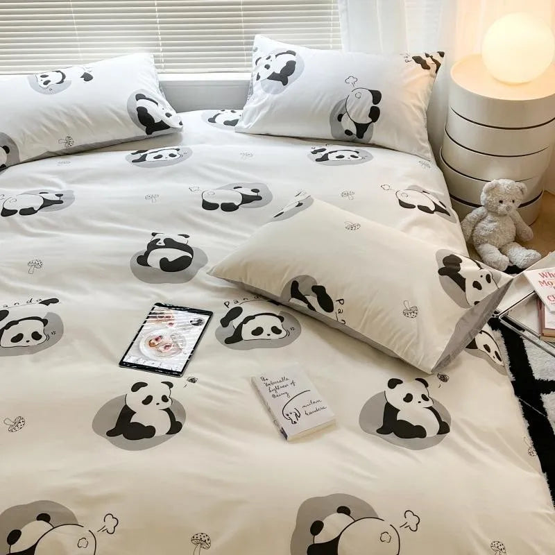 THL1163 Cute Panda Duvet Cover Set in 100% Cotton with Adorable Panda Design