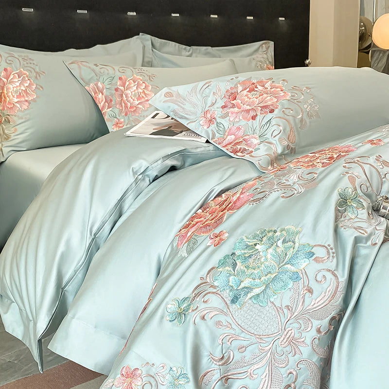 THL1174 Pastel 100% Cotton Embroidered 400TC Soft & Elegant Luxury Bedding Set