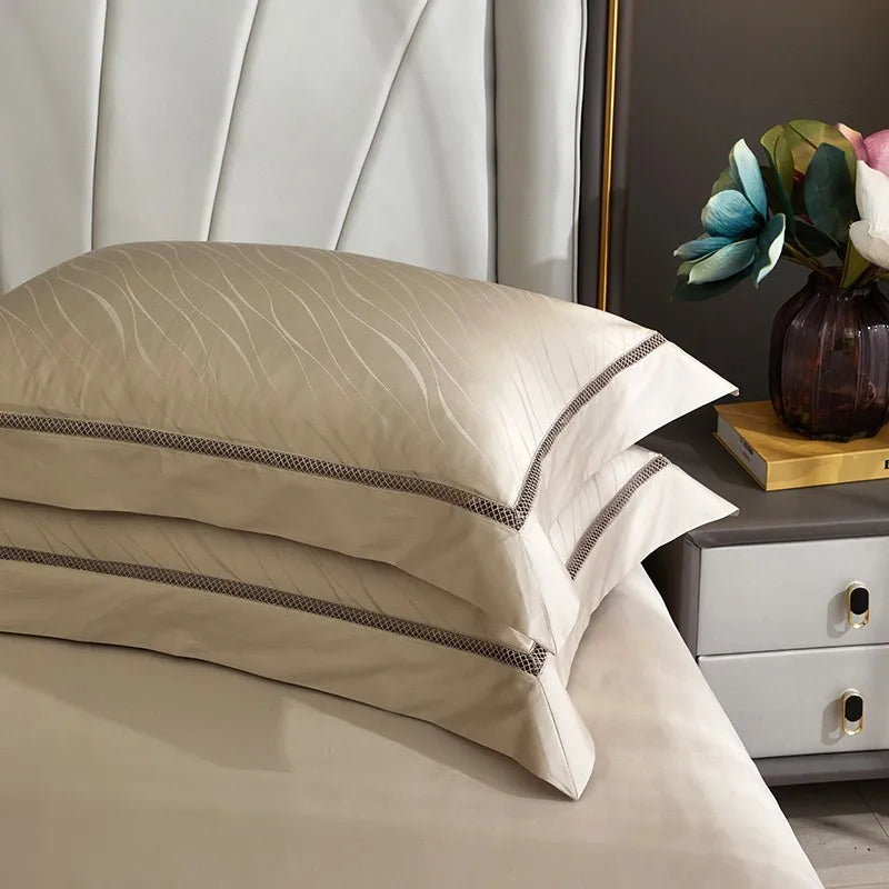 THL1056 Egyptian Cotton Soft Silky Jacquard Wave Bedding Boho Textured Elegance for Ultimate Comfort