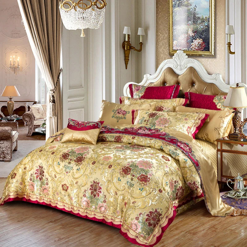 Juego de cama de lujo de algodón jacquard satinado THL1075 Royal