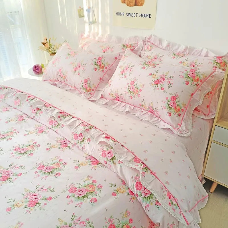 THL1116 Juego de cama de patchwork estilo campestre francés, elegante, suave y acogedor, 100 % algodón, con estampado floral primaveral