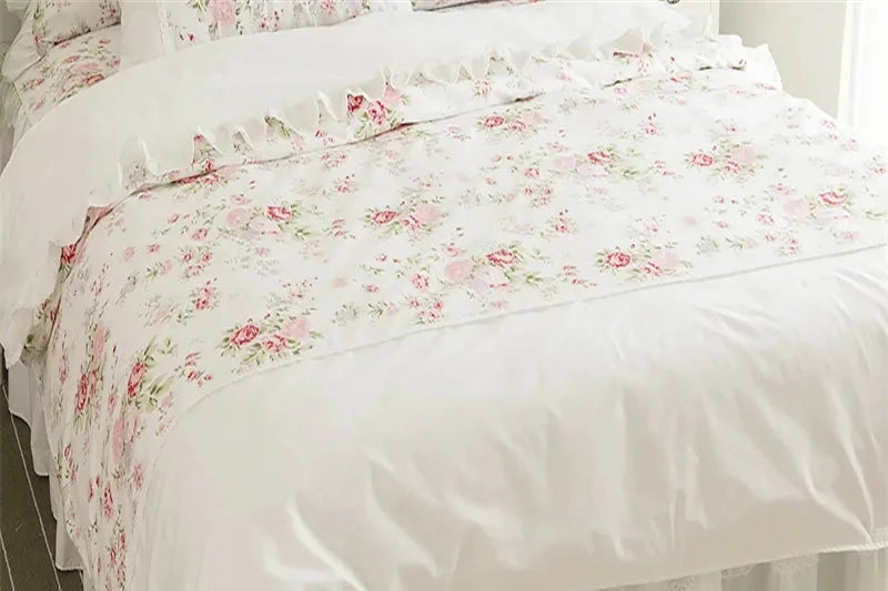 THL1102 Juego de cama floral de rosas 100 % algodón, colección para dormitorio de niña