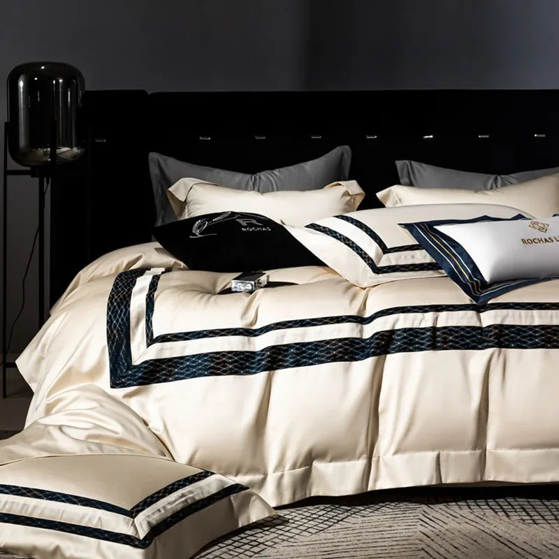 THL1063 Luxury Egyptian Cotton Bedding Set with Frame Patchwork