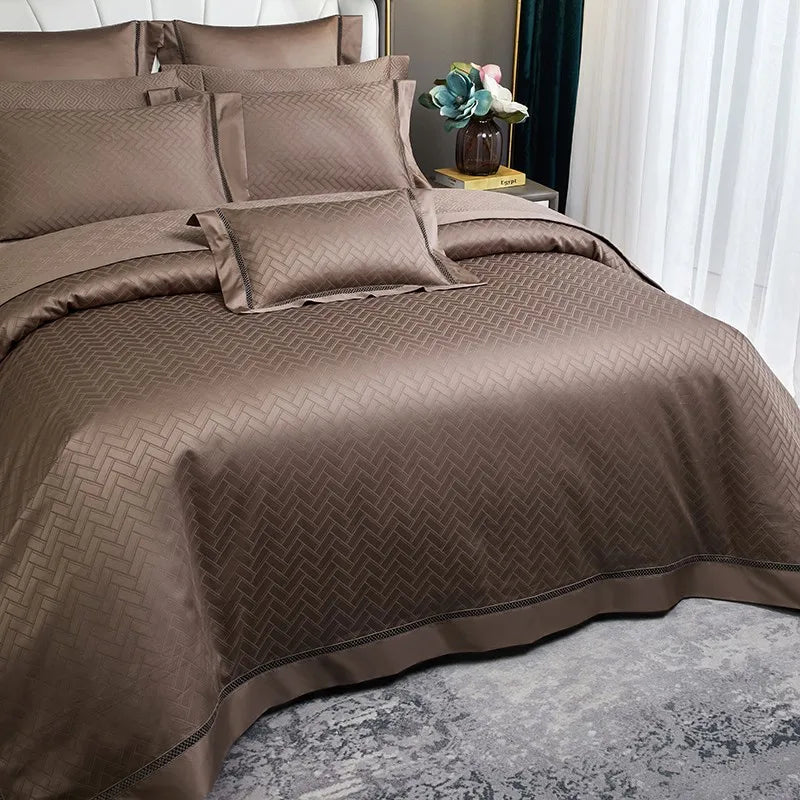 THL1056 Egyptian Cotton Soft Silky Jacquard Wave Bedding Boho Textured Elegance for Ultimate Comfort