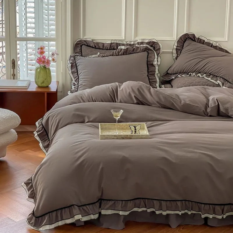 THL1123 Premium 100% Cotton Elegant Ruffled French Romantic Nature-Inspired Soft Bedding Set