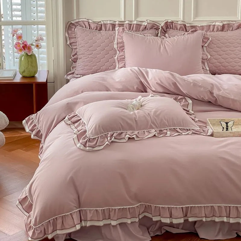 THL1123 Premium 100% Cotton Elegant Ruffled French Romantic Nature-Inspired Soft Bedding Set