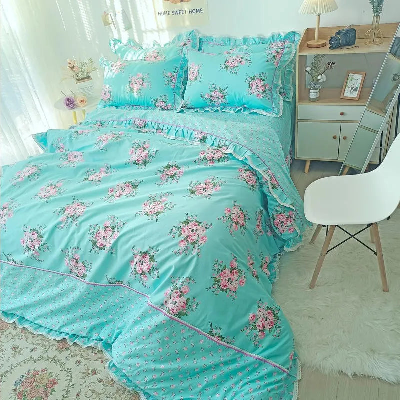 THL1116 Juego de cama de patchwork estilo campestre francés, elegante, suave y acogedor, 100 % algodón, con estampado floral primaveral