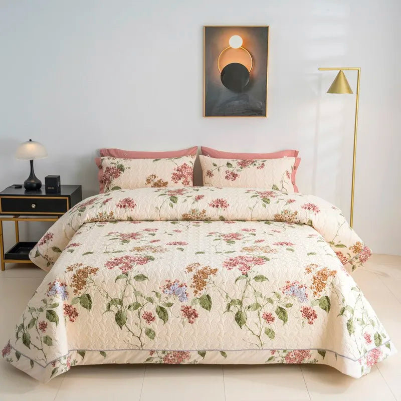 THL1061 Lightweight Reversible Bedspread Chic Floral Cotton Coverlet for Elegant Bedding