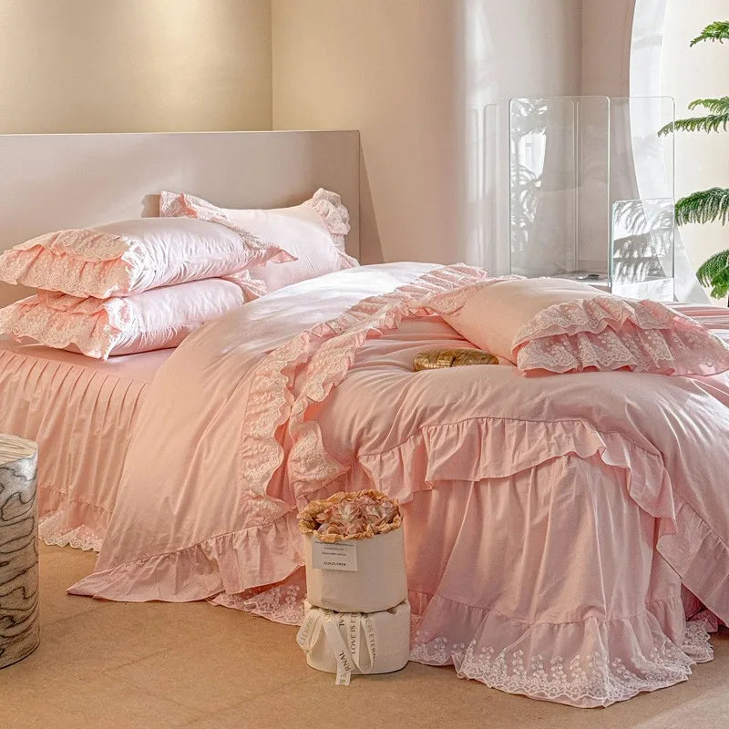 THL1141 100% Egyptian Cotton Ruffle Lace Duvet Cover Set Bohemian Bedding for a Luxurious Bedroom