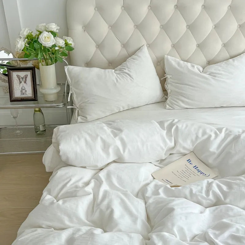 THL1087 Luxurious Organic Cotton Duvet Set Soft Natural White Bedding for Cozy Comfort