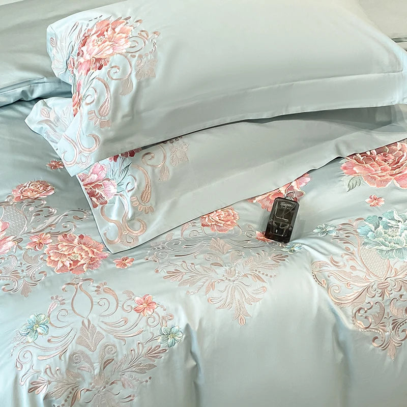 THL1174 Pastel 100% Cotton Embroidered 400TC Soft & Elegant Luxury Bedding Set