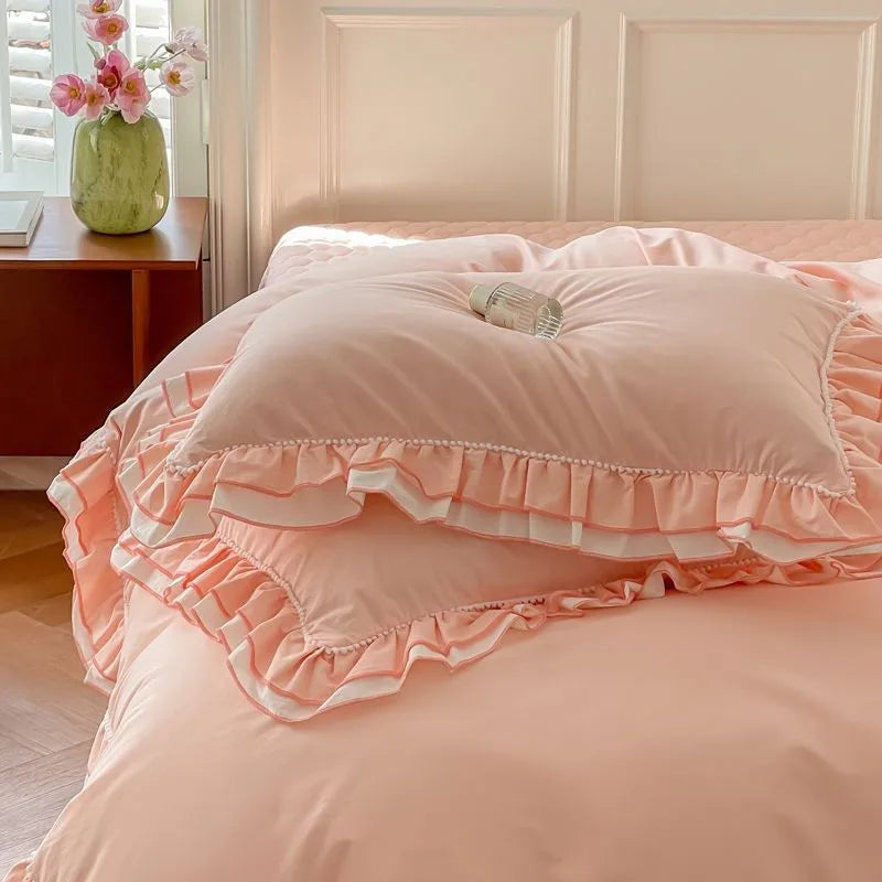 THL1123 Premium 100% Cotton Elegant Ruffled French Romantic Nature-Inspired Soft Bedding Set