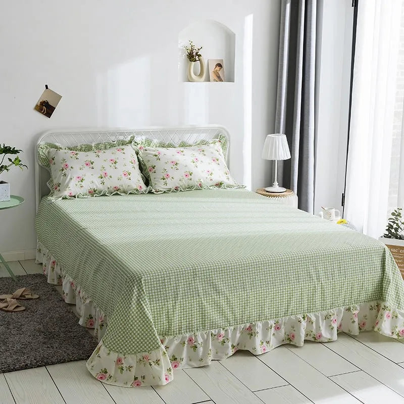 THL1116 Juego de cama de patchwork estilo campestre francés, elegante, suave y acogedor, 100 % algodón, con estampado floral primaveral