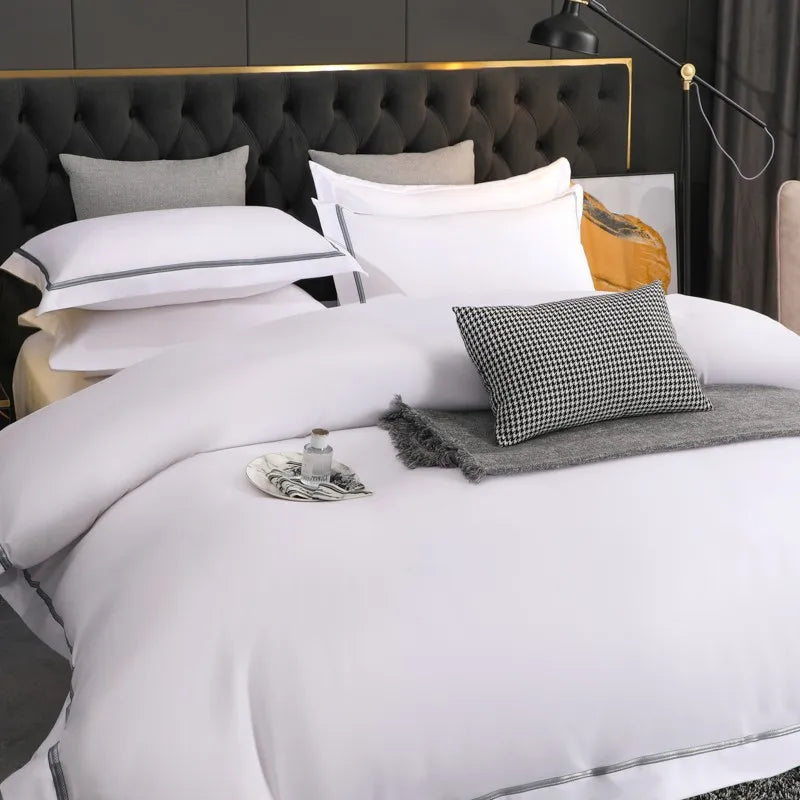 THL1047 Ultra-Soft White Brushed Cotton Bedding Set Luxurious Comfort for Home & Hotel