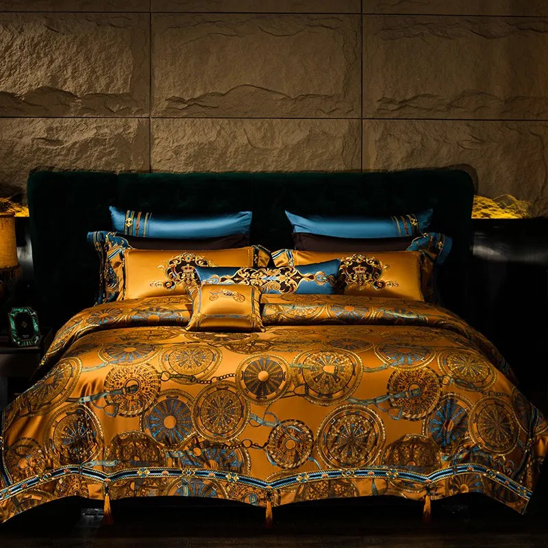 THL1052 Chic Golden Luxury Bedding Set High Quality Jacquard California Bedspread