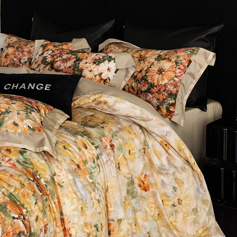 THL1168 Vintage 1000TC Egyptian Cotton Silky Soft Luxury Floral Bedding Set