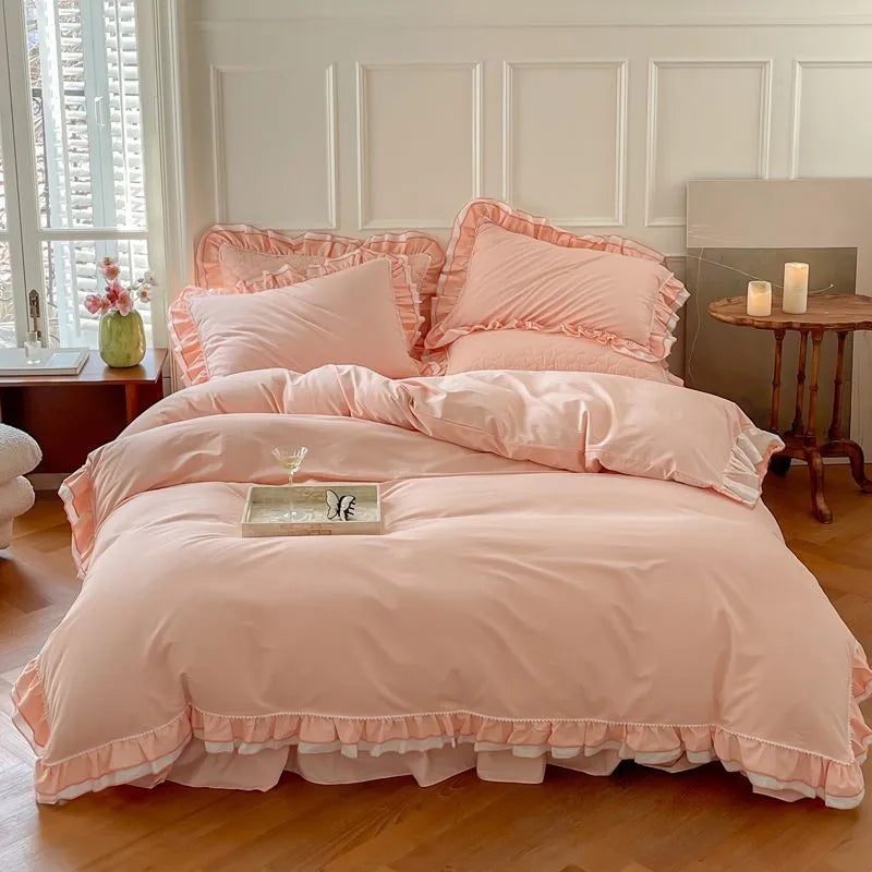 THL1123 Premium 100% Cotton Elegant Ruffled French Romantic Nature-Inspired Soft Bedding Set