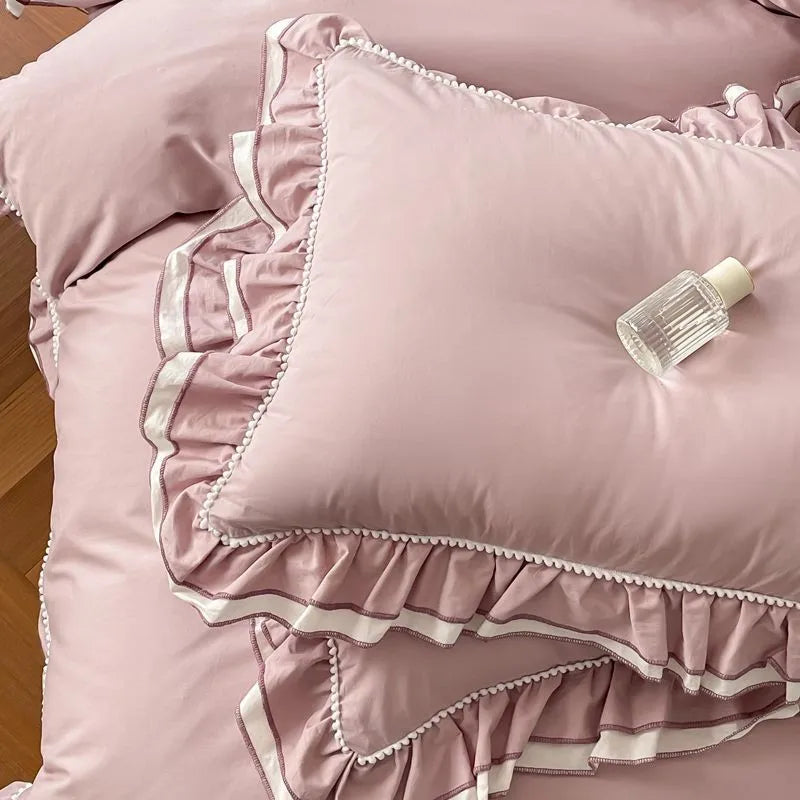 THL1123 Premium 100% Cotton Elegant Ruffled French Romantic Nature-Inspired Soft Bedding Set