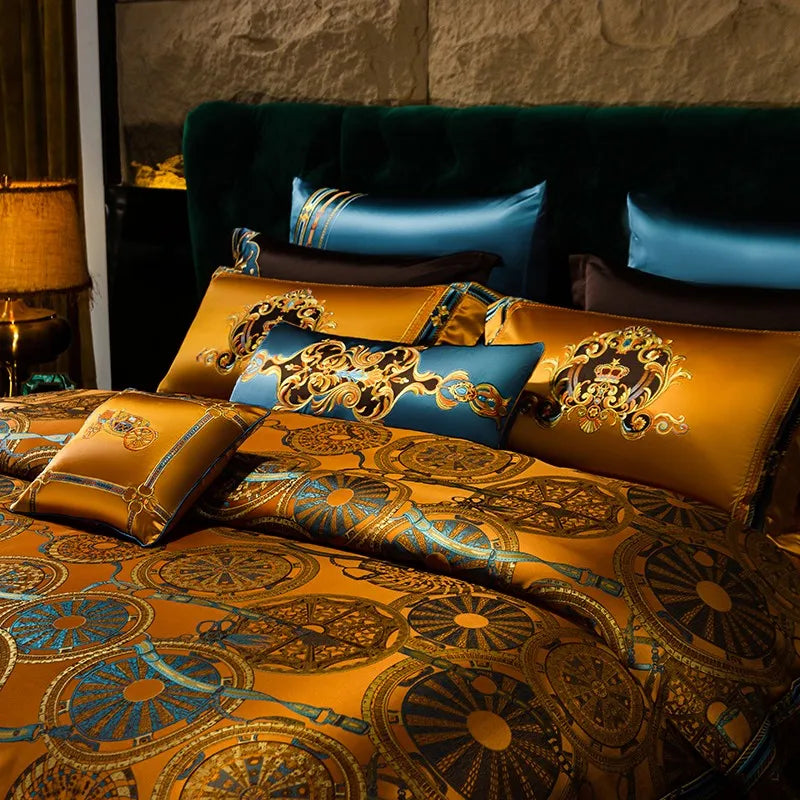 THL1052 Chic Golden Luxury Bedding Set High Quality Jacquard California Bedspread